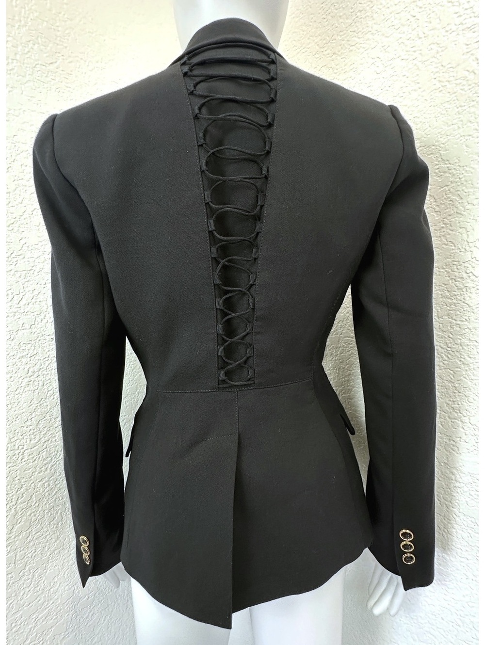 Women's S 0 Cache Y2K Black Blazer Corset Back Goth Steampunk Dark Academia